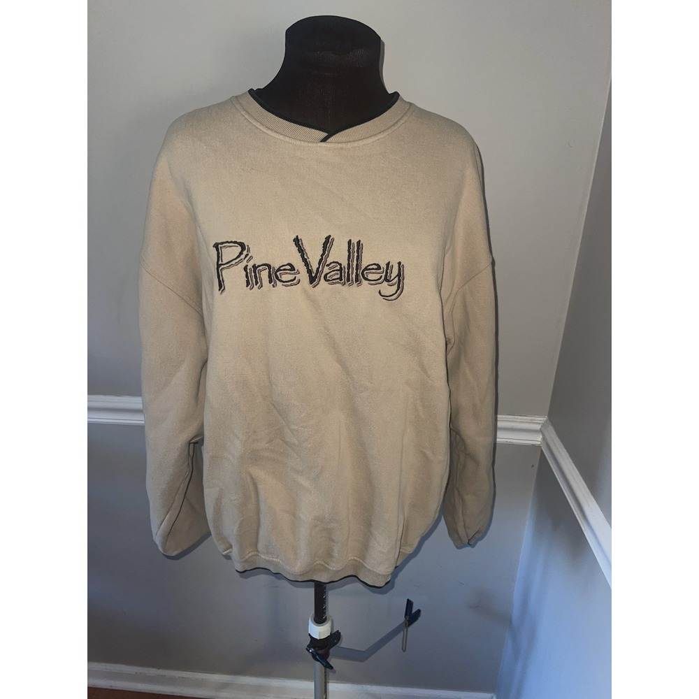 Vintage Pine Valley Sweatshirt Embroidered Mens Large Tan Black Head Authentics - Picture 1 of 4